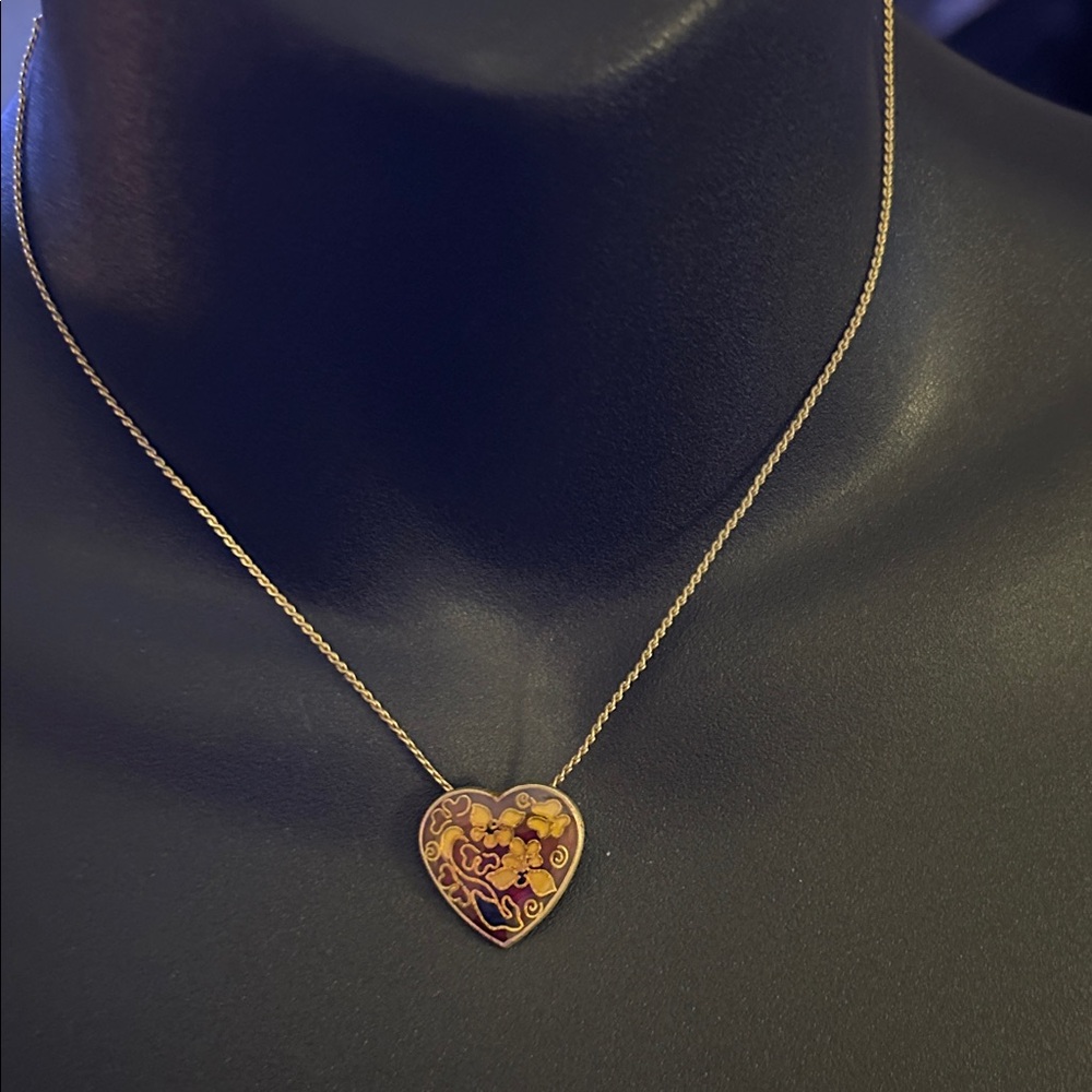 Giovanni Heart Necklace Pendant Gold Plated Lacquer Red Floral Heart Designer